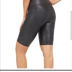 Spanx Faux Leather Bike Shorts, Black Snake skin size L